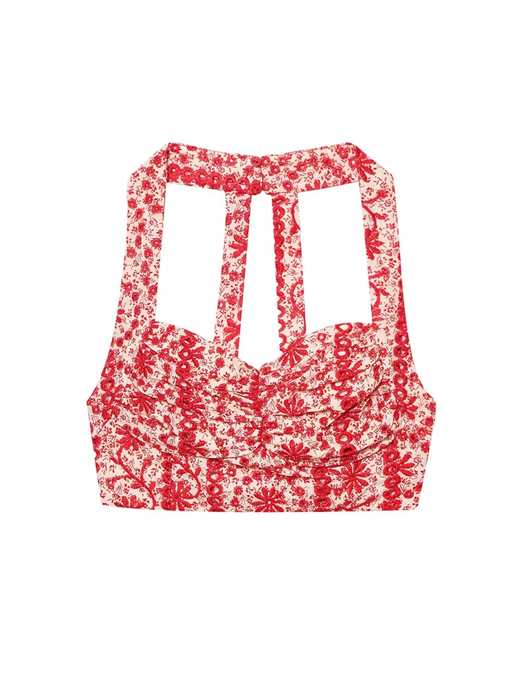 TFMLN Summer Women's Midi Skirt Embroidery Set Fashion Sleeveless Halter Short Top Hollow Out Embroidery Skirt Sets Female New