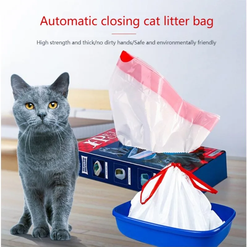 Drawstring Litter Box Liners - Leak-Proof Automatic Closure Bags for Cat Toilet,Quick-Change Thick Waste Disposal(10-Pack)