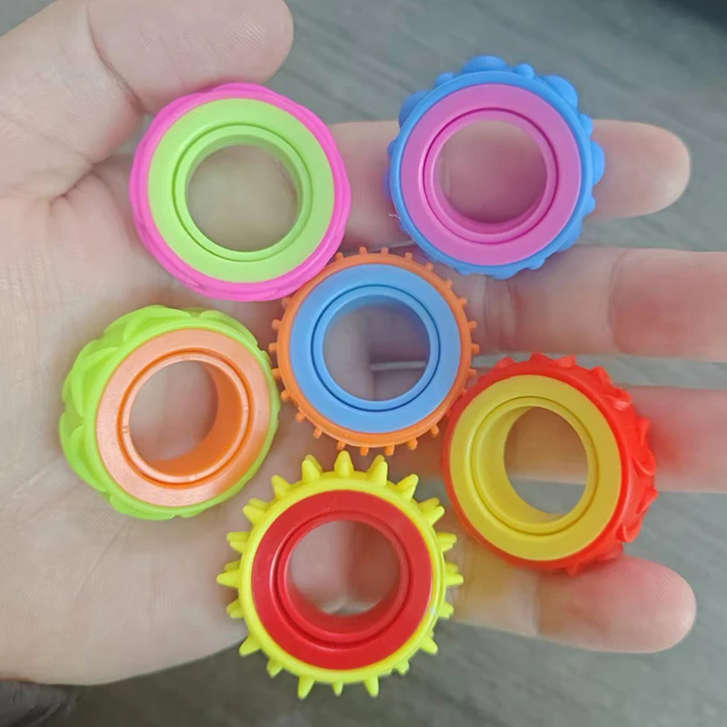 Rotating Fidget Toys Sensory Rings for Kids 6PCS Finger Spinner ADHD Quiet Stress Relief Gifts Classroom Prize Stocking Stuffers - 6
