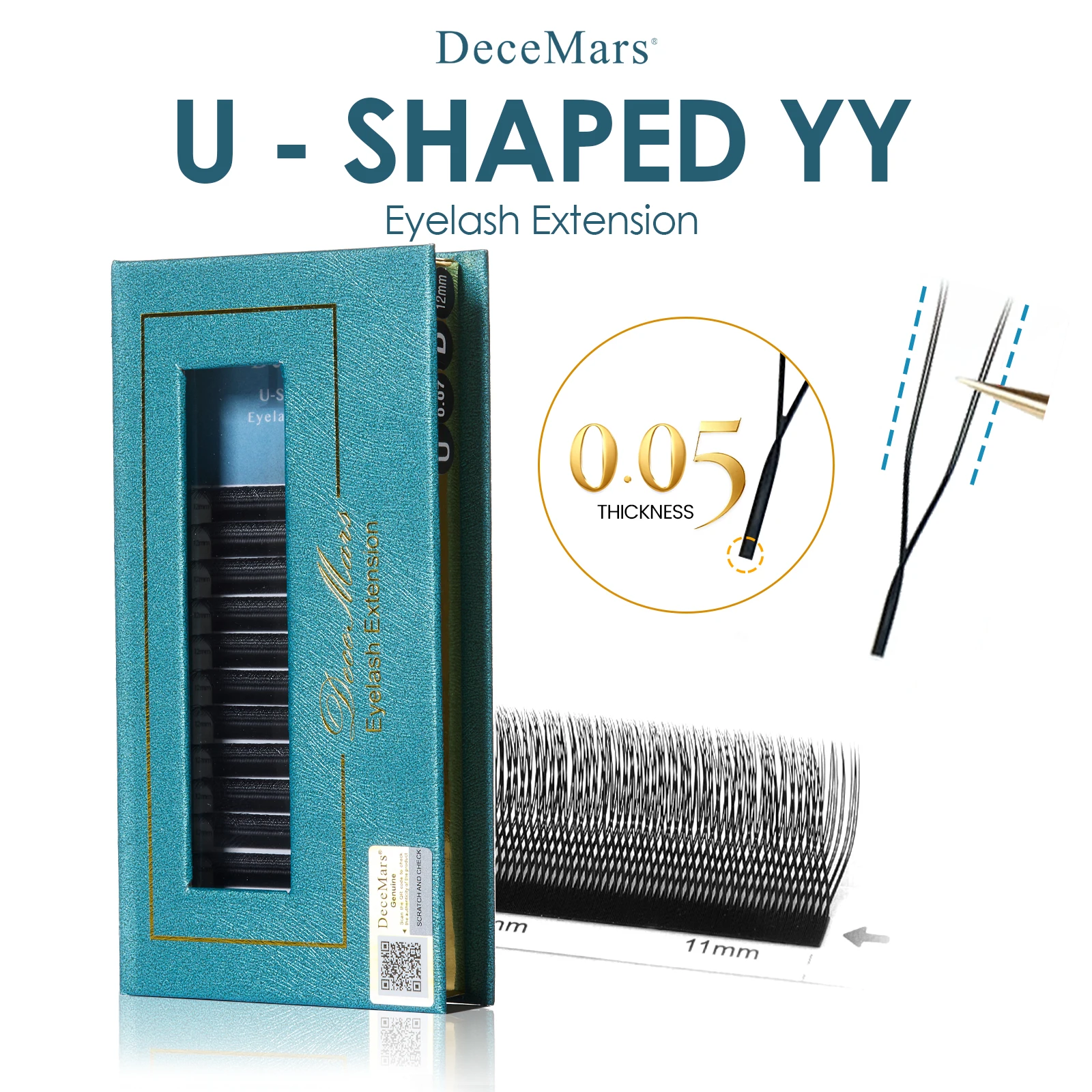 DeceMars 0.05mm U-Shaped YY Eyelash Extensions (12lines/Tray) for Makeup