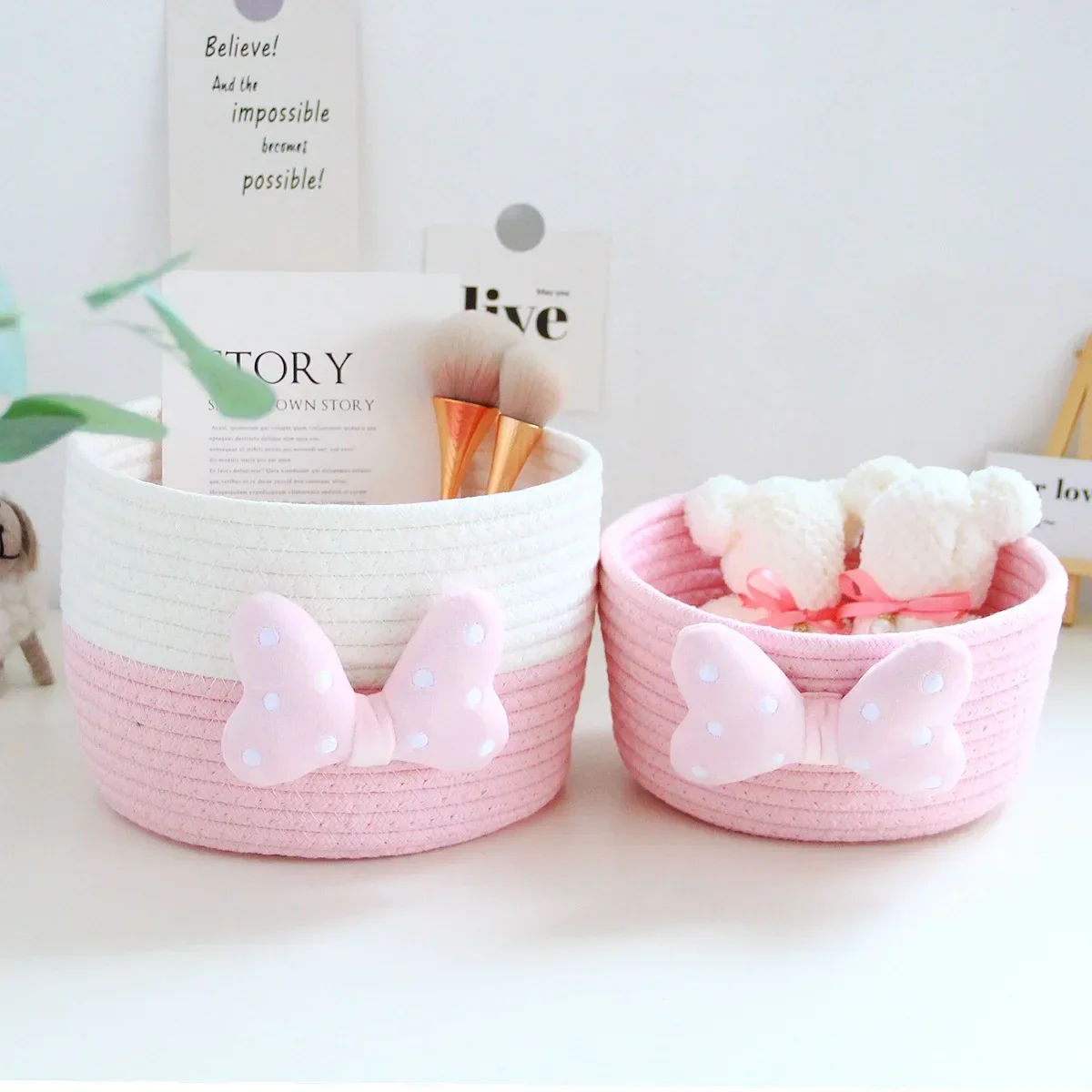 

Cute Cartoon Storage Baskets Woven Cotton Rope Desktop Storage Box Jewelry Cosmetics Snacks Sundries Key Kid Toys Organizer Bins