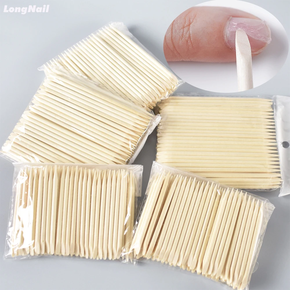 100pcs Nail Cuticle Pusher Orange Wood Sticks Manicures Remover Wooden