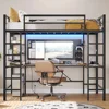 Twin Size Loft Bed with U Shaped Desk LED Loft Metal Bed Frame with and Led Lights Twin  Charging Station and Storage Shelves 1