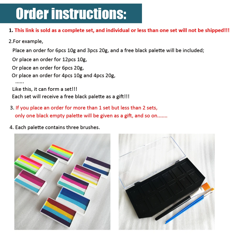 DIY Festival Art Neon Make up Kids Face Painting Kit Professional Water Based Rainbow Split Cake Face Body Paint Palette 3