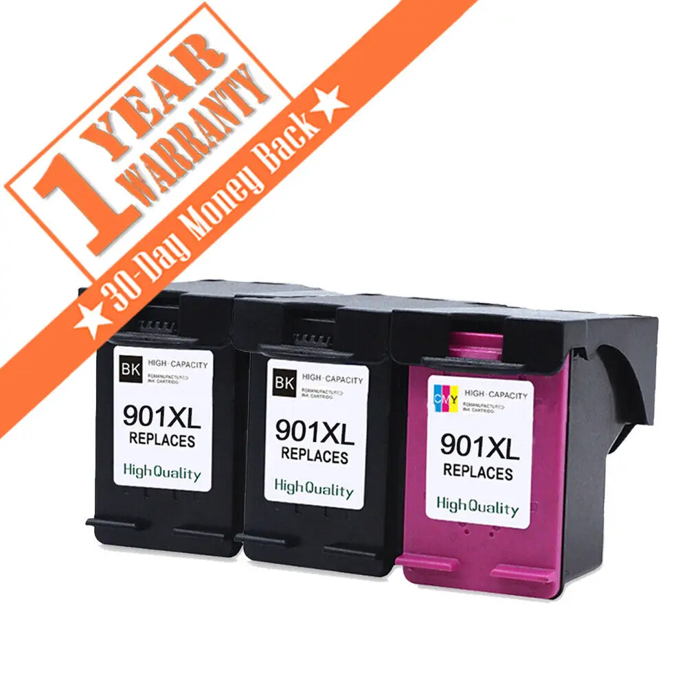 3Pk Per Cartuccia D'Inchiostro Hp 901 Xl Black & Clr Per Stampante Officejet J4500 J4524