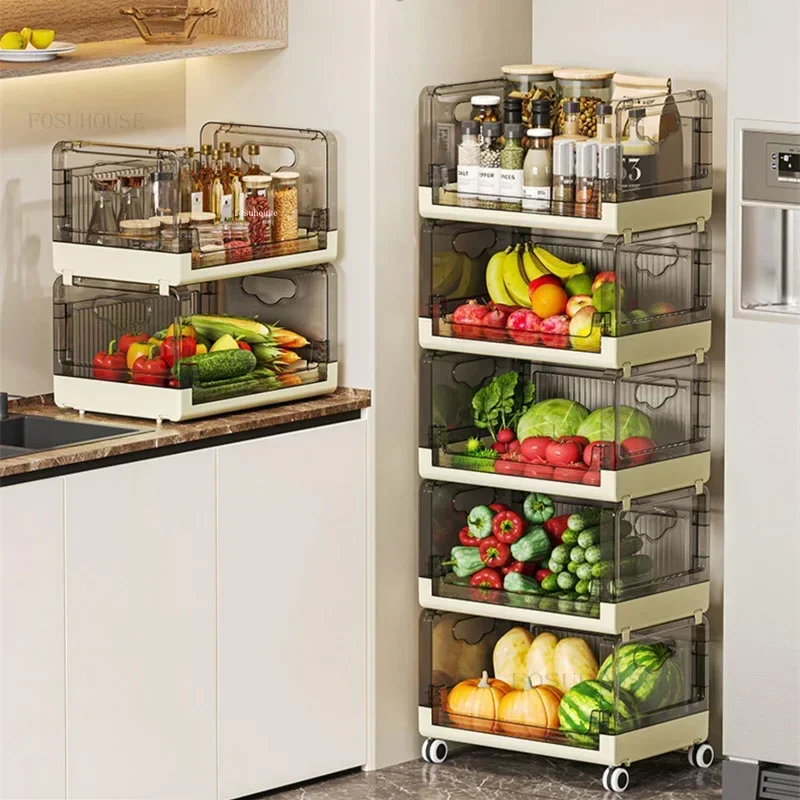 Living Room Bedroom Kitchen Storage Trolley Multi-functional Kitchen Trolleys Multi-layer Fruit Vegetable Storage Auxiliary Cart