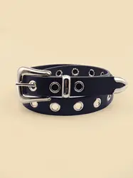 Retro Hollow Black PU Belt | Punk Y2K Style | Versatile Women's Accessory - 110cm (Black)