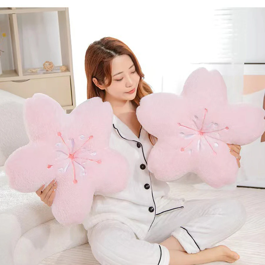 Ins Pink Cherry Petals Pillow Girl Bedroom Living Room Decor Bay Window Floor Seat Cushion Plush Tatami Cherry Blossom Cushion 4