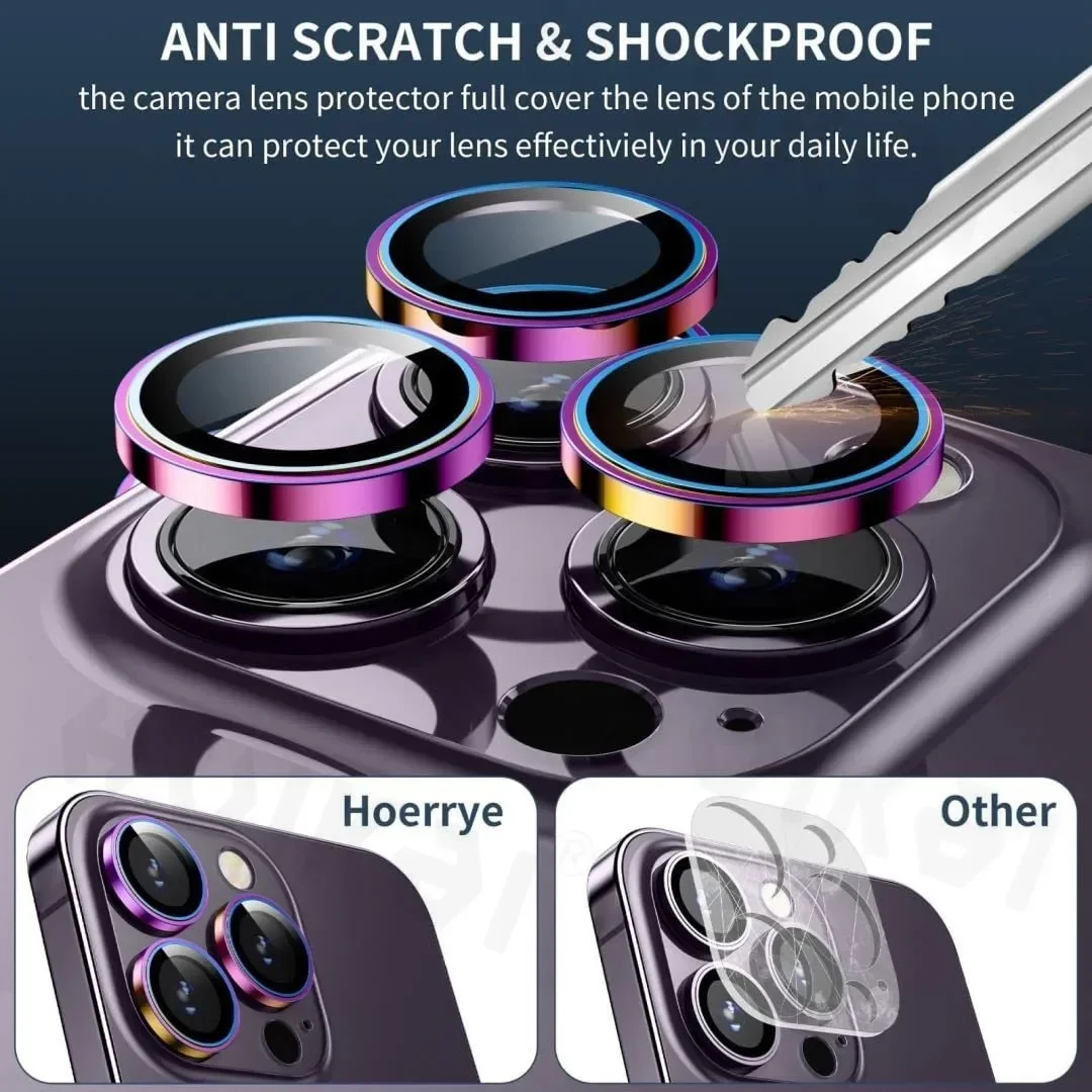 Premium 2 PCS Tempered Glass Camera Lens Protector with Metal Scratch Protection