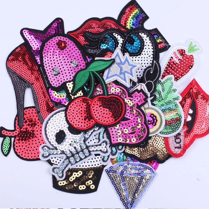 30 Pcs/Lot Sequin Patches Iron on Patch for Jacket Jeans Backpack