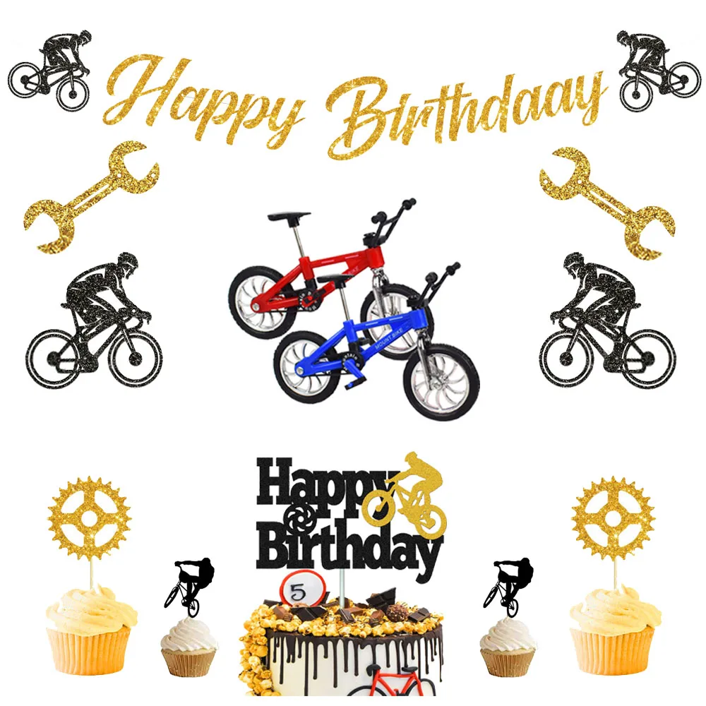 Bicycle Cake Topper Happy Birthday Partyy Supplies Banner Cake Cupcake Decorations for Kids Boy Girl Sport Themed Party Supplies