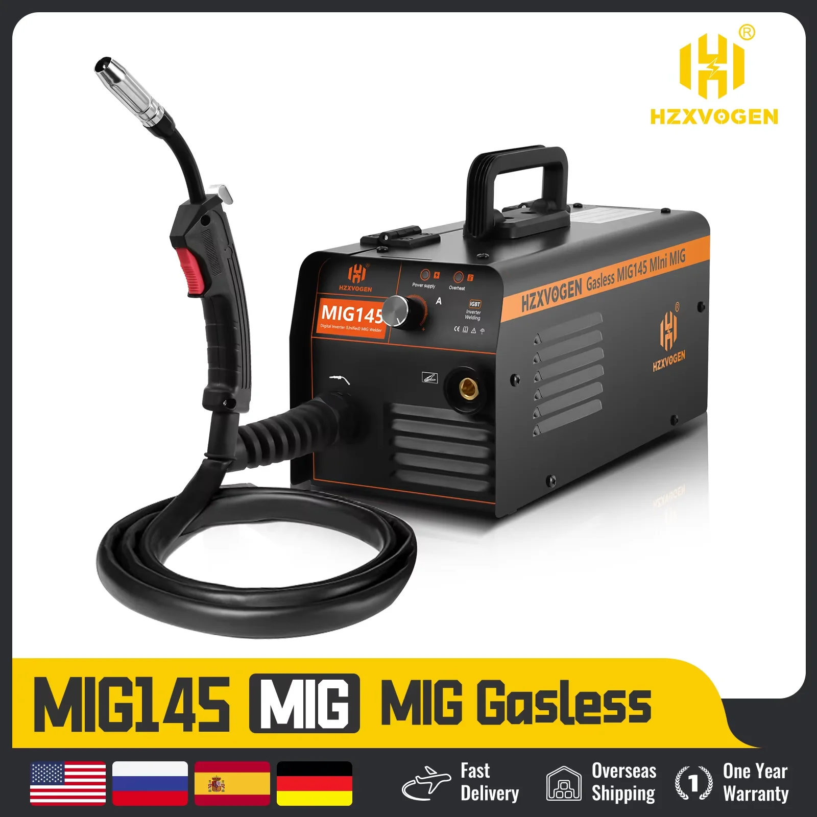 HZXVOGEN MIG145 No Gas Semi-automatic MIG Welding Machine For Gasless Iron Soldering Portable Inverter Welder Flux Cored Wire