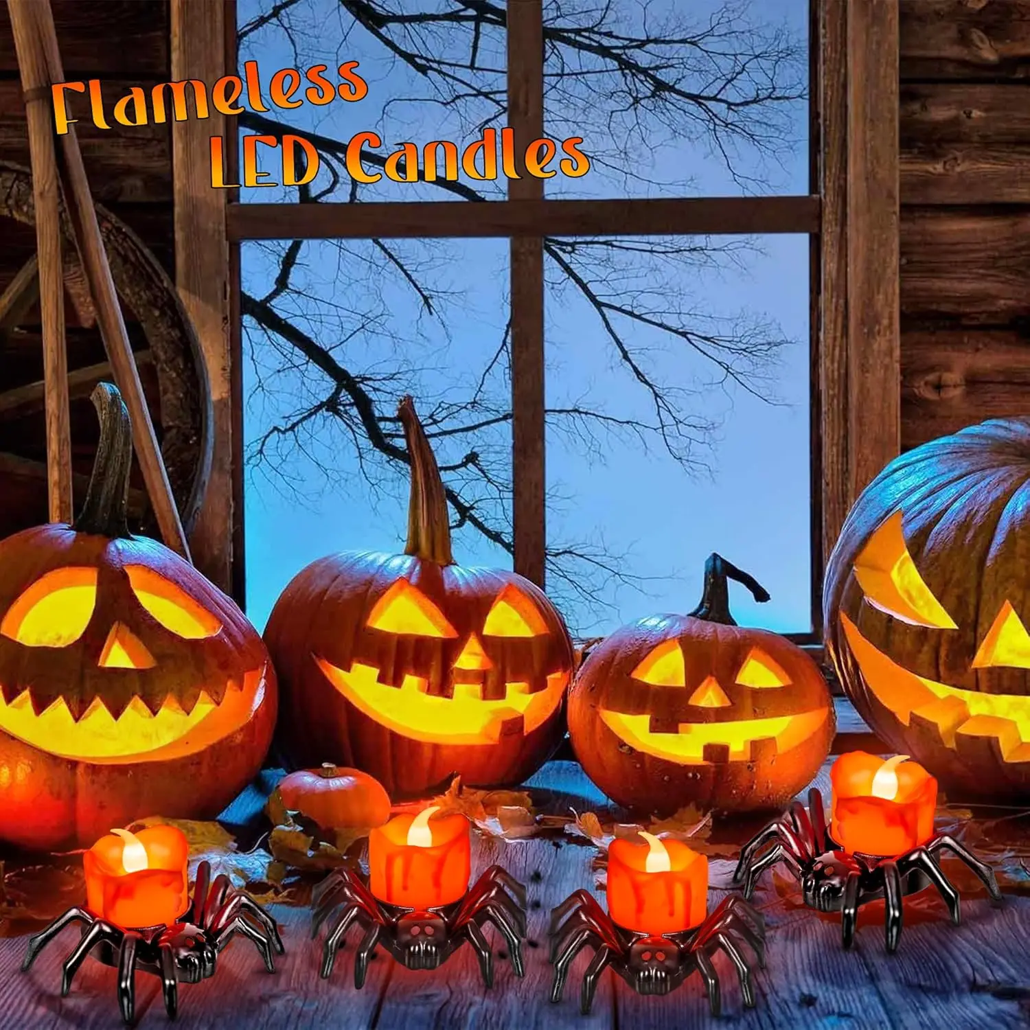Halloween Spider Candle Lights, Halloween Orange Flameless Candle Lights Emitting Color:Warm White;Body Color:12-Pack 4