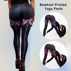 Women Sexy Black Leggings Fashion Bow Printed Fitness High Waist Push Up Legging Yoga Pants Activewear Leggings Stretch S-2XL