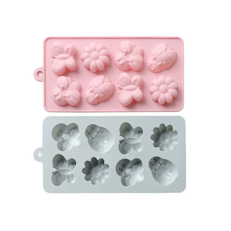 8 심지어 꿀벌 나비 딱정벌레 실리콘 케이크 금형, DIY 수제 비누 초콜릿 캔디 케이크 장식 액세서리 베이킹 도구