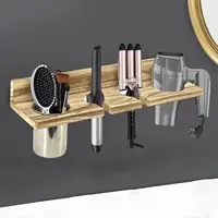 Hair Blow Dryer Holder Storage Stand No Drill Wood Wall Mount Hair Tool Organizer Blow Dryer Hanger for Curling Iron Dresser 1