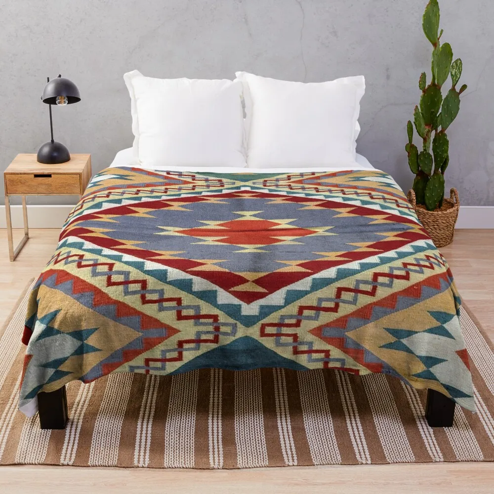 

BRILLIANT COLORS GENUINE 1895 NAVAJO INDIAN WEAVING Throw Blanket
