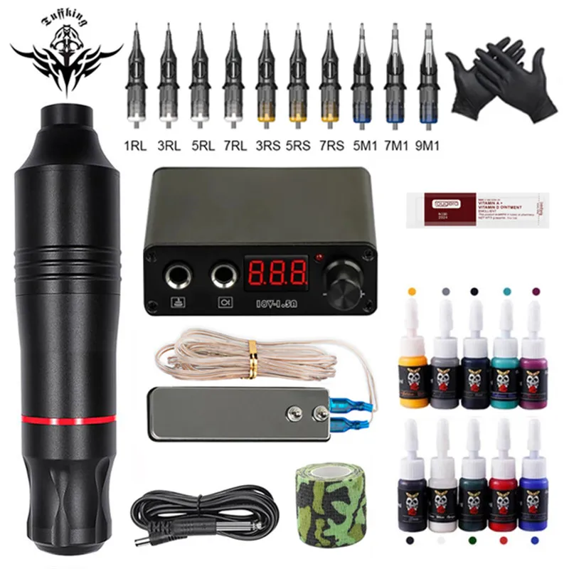 Complete Tattoo Machine Kit Tattoo Power Supply Rotary Pen With
