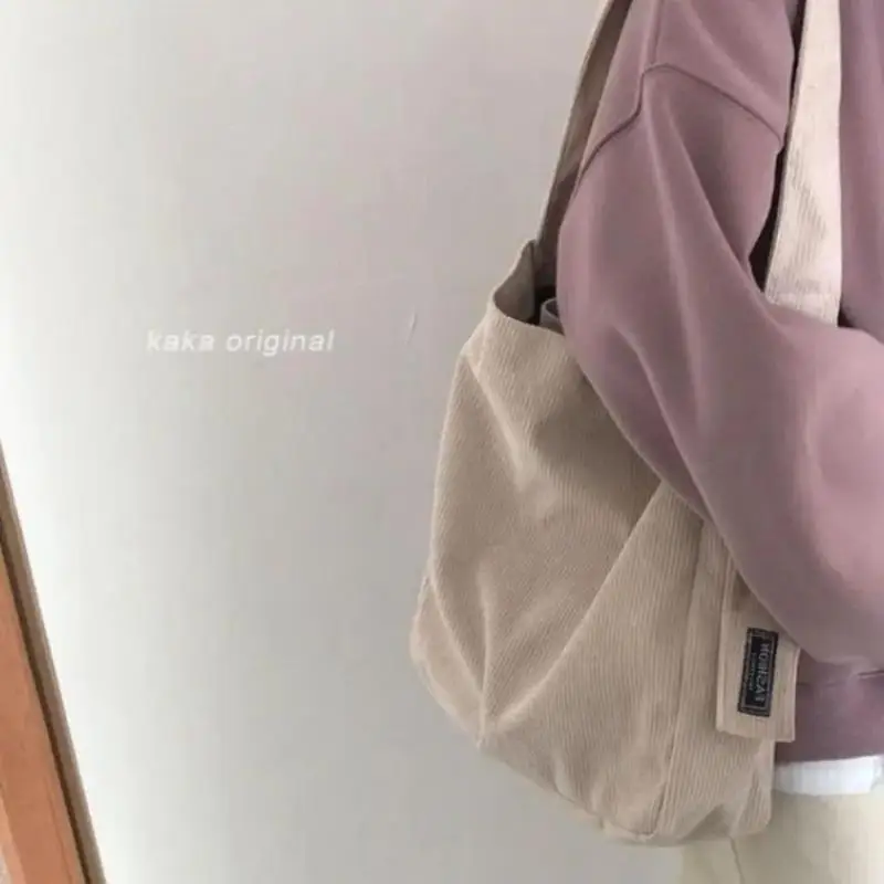 Large Corduroy Shoulder Shopper Bag Women Cotton Cloth Fashion Canvas Tote Shopping Bags Woman Handbags Reusable Travel Bags