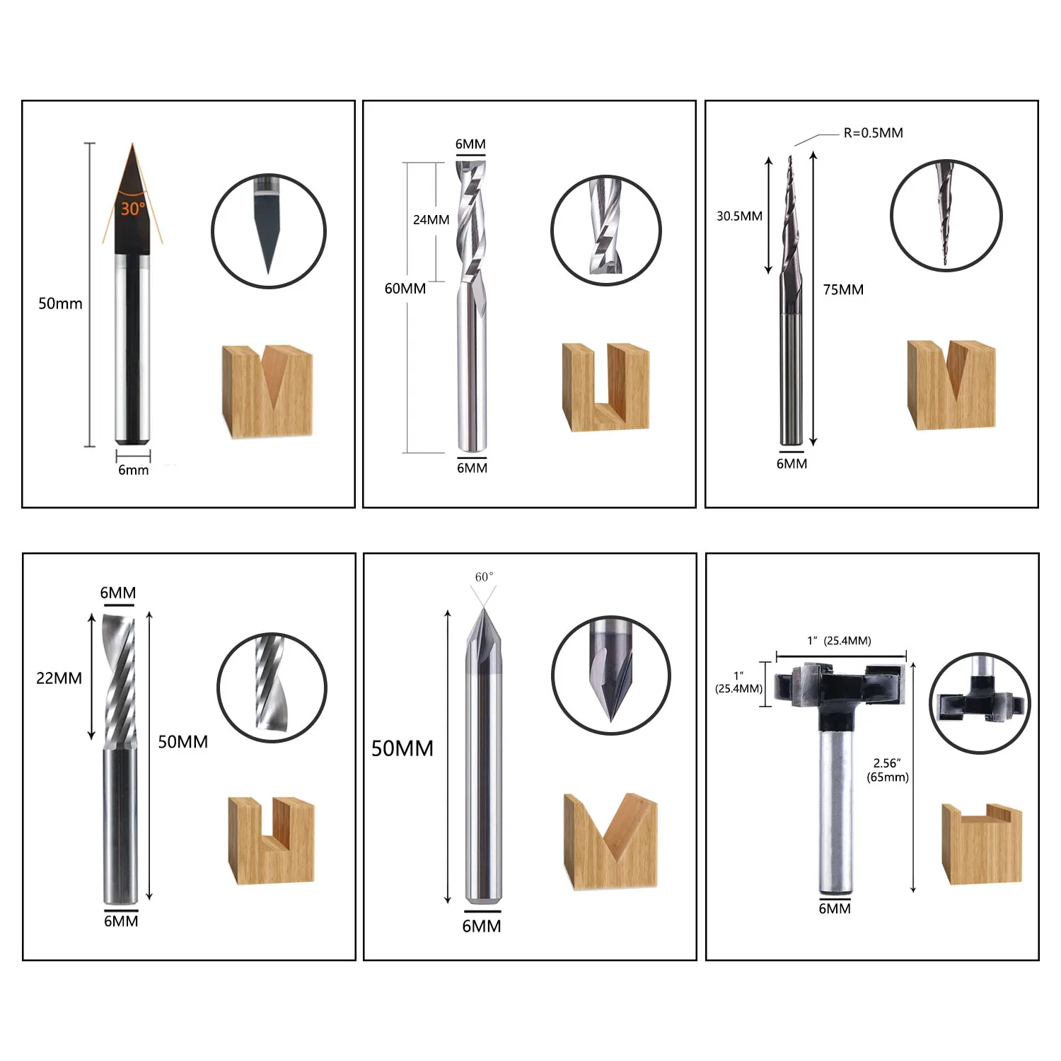 Dreaique 7 teile/satz 6mm Schaft Vollhartmetall-fräser Ätherisches Kit Schaftfräser Set CNC Gravur Bits Fräser Holzarbeit set