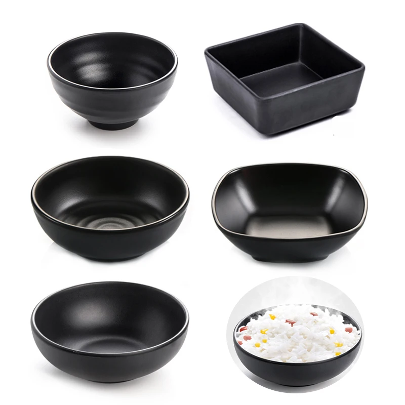 Black Plastic Bowl Imitation Porcelain Rice Bowl Anti-fall Frosted Hot Pot Restaurant Seasoning Bowl Dish Organizer Kitchen Item
