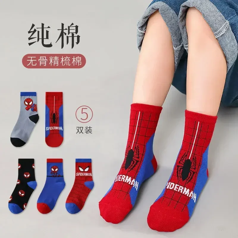 Disney Cosplay Costumes Spiderman Cartoon Anime Socks Spiderman Hero Cotton Boys Tube Socks Autumn Winter