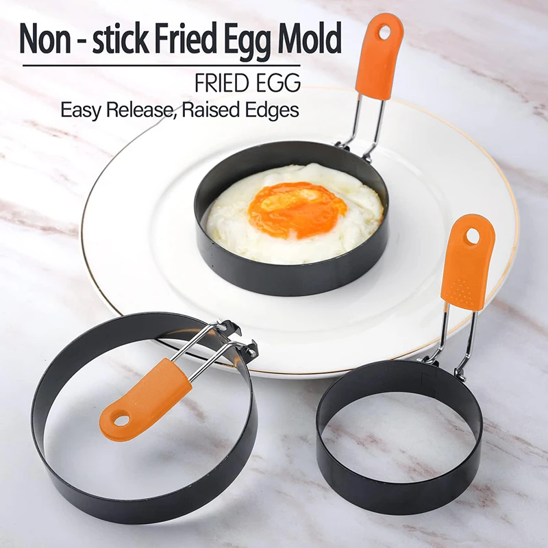 Fried Egg Ring Stainless Steel with Heat Resistant Silicone Handle Non-Stick Mold Scrambled Eggs Form