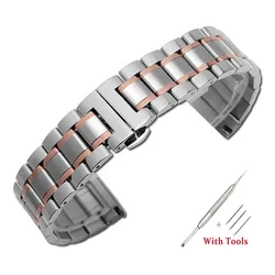 Sleek Stainless Steel Dual-Purpose Watch Band with Butterfly Clasp for 22mm (Silver Rose)