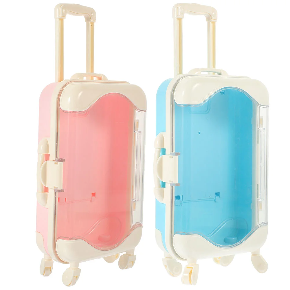 

2 Pcs Mini Suitcase Kids Childrens Toys Small Toddler Playhouse Miniature Travel Plastic Ornament