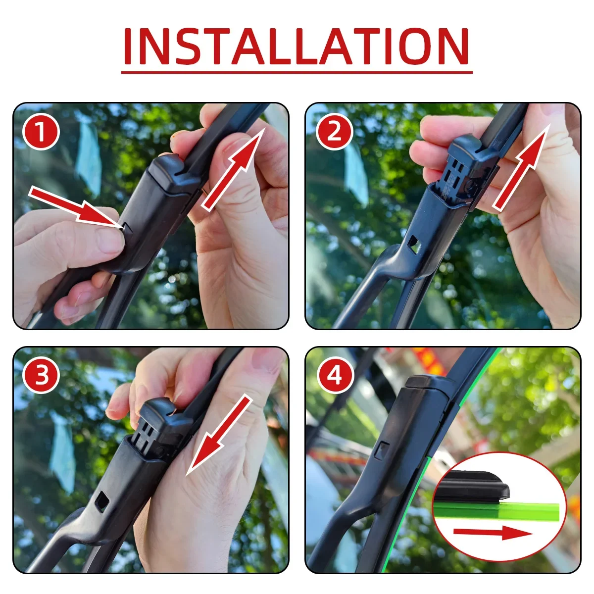 Car Wiper For Top Lock Push Buttom Arm Windshield Wipers Blades Universal Soft Rubber Frameless Bracketless 13" to 28" 24" 26" 4