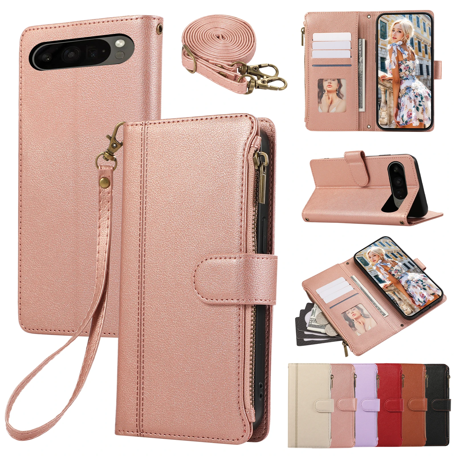 Leather Wallet Phone Case with Stand & Card Cash Pockets