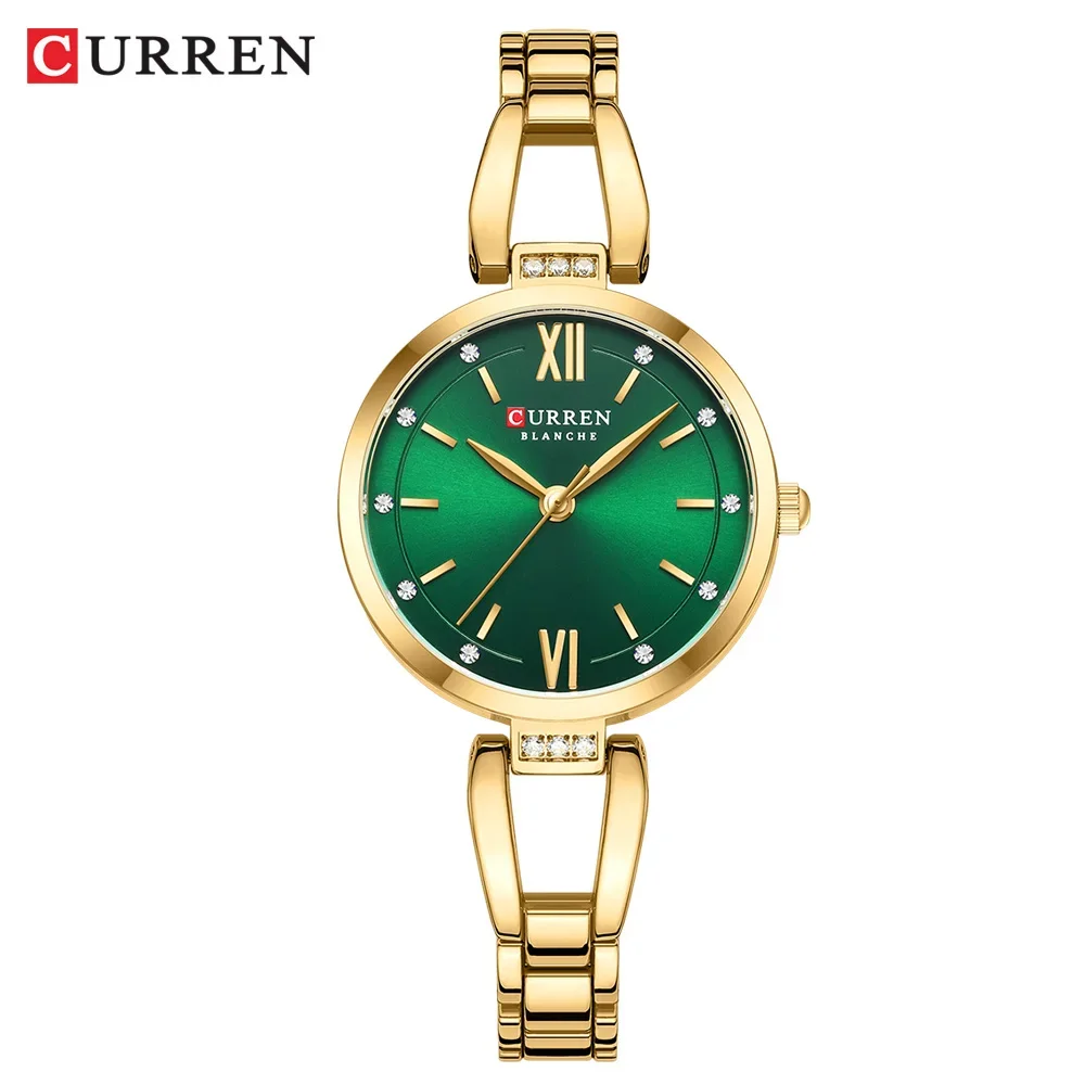 CURREN Luxury Elegance Ladies Watch with Sparkling Rhinestones Simple Quartz Stainless Steel Bracelet Wristwatch 3