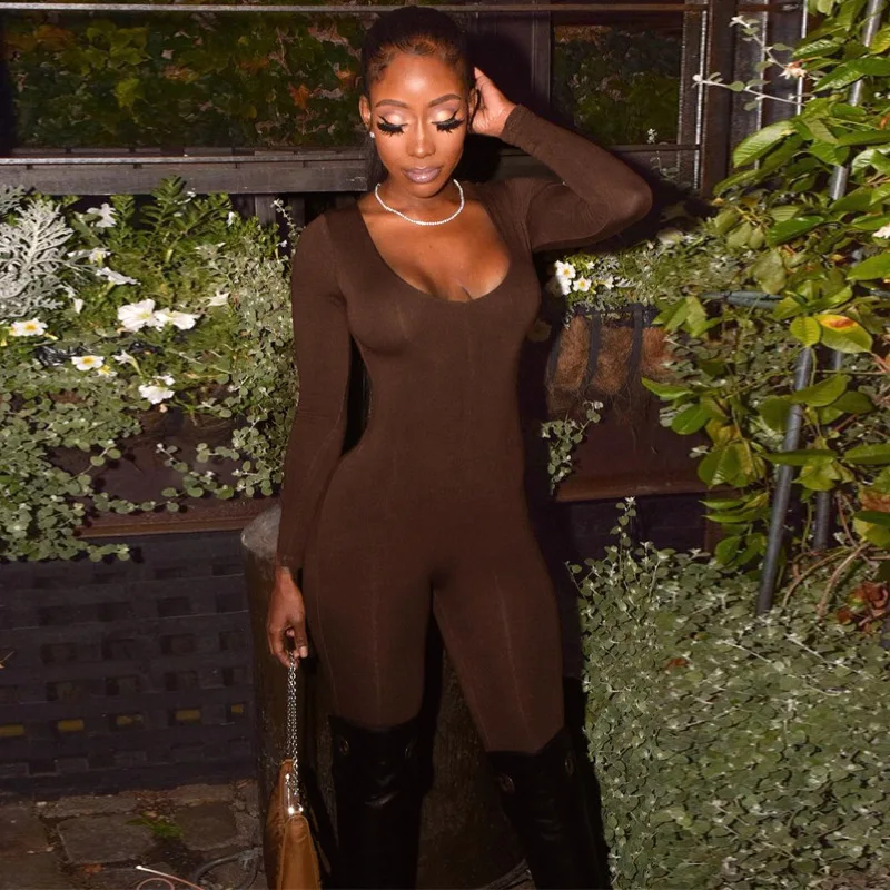 BKLD Women Clothing New Style 2024 Autumn And Winter Fashion Solid Color Long Sleeve Skinny Fitness Jumpsuit One Pieces