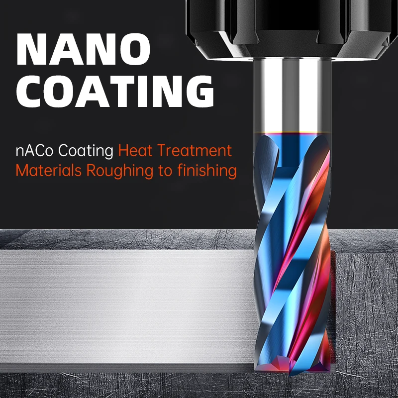HUHAO End Mill For Metal CNC Milling Cutter 4 Flutes HRC65 EndMills Carbide Steel Drill Bits Cutting Tools Spiral Router Bits