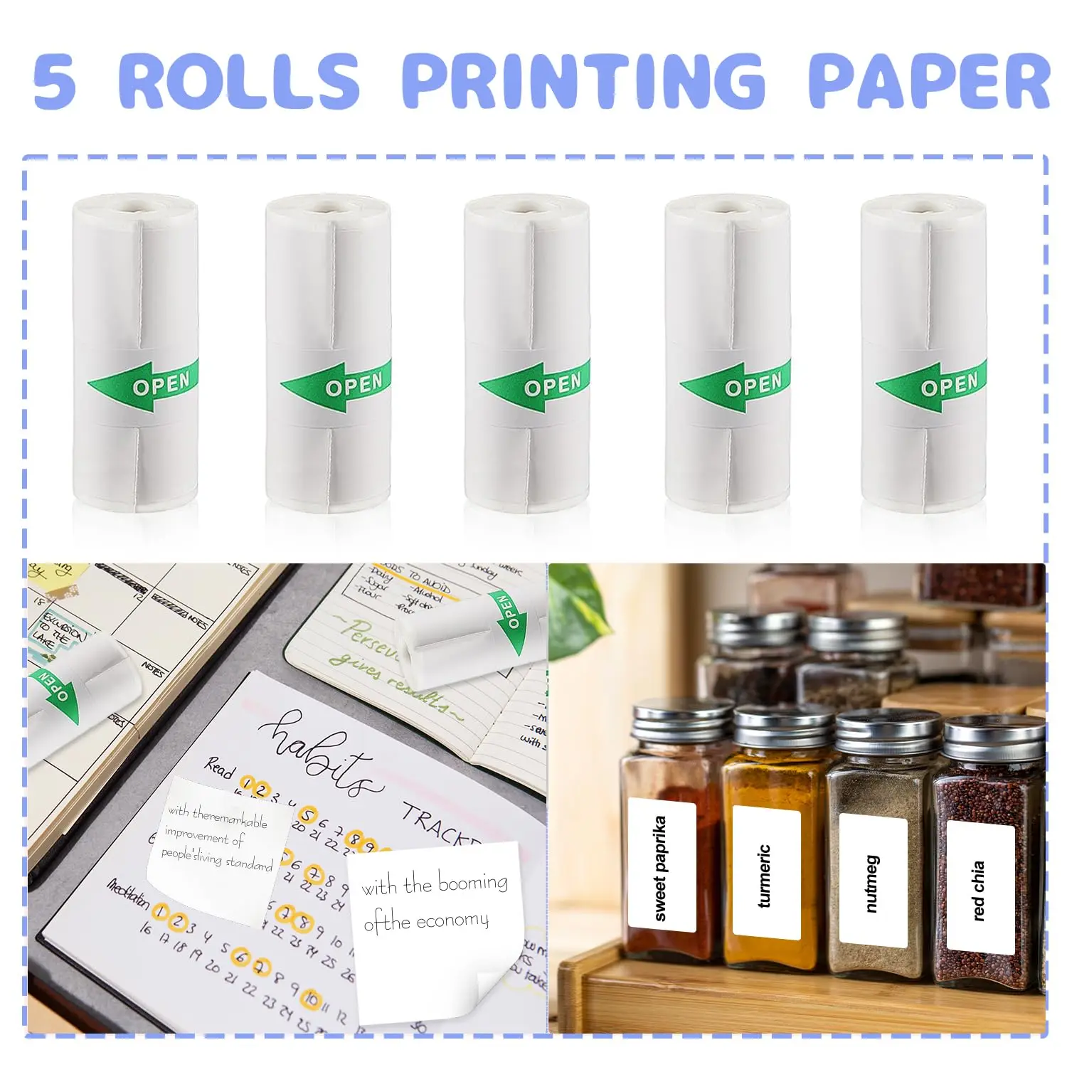 57mm Thermal Paper Rolls for Mini Printer Color Self-Adhesive Sticker Labels/Photo Paper Compatible with PeriPage/PAPERANG Paper