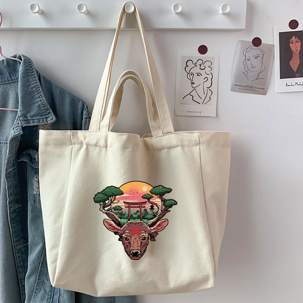 Eco-Friendly Women's Shopping Bag Reusable Portable Shoulder Handbag for Travel Grocery Fashion Japan Print Pocket Tote