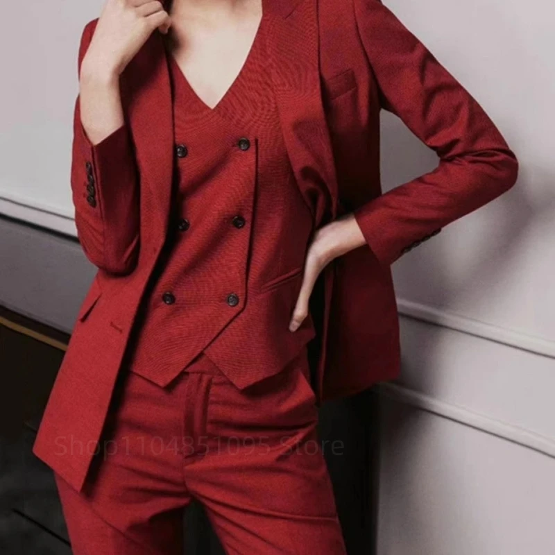 Navy Blue Slim Fit Women's Business Suit 3 Piece Set with Blazer Vest Pants for Office Work Formal Wedding Pant Suits Outfit