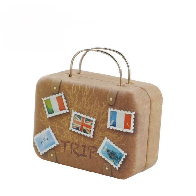 Framendino, Confezione da 5 mini valigie, piccole scatole di latta per cartoni animati, scatola regalo rettangolare con manico per decorazioni per feste e matrimoni (stile D