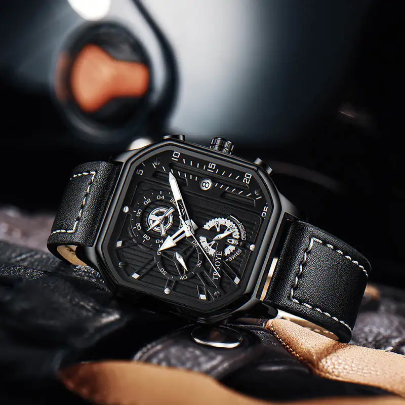 Clock Luxury Fashion Waterproof Luminous Watch Square Watch Trend New Calendar Skeleton Men's Watch Quartz Wrist Watches Relogio