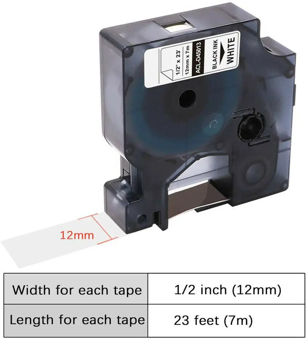 6/9/12mm 24mm Label for Dymo D1 Tape 45013 40913 43613 Black on White Compatible Dymo LabelManage 160 280 LabelPoint Label Maker - 4