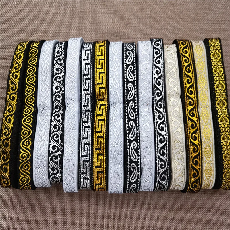 1CM 7Yards Gold Silver Glitter Black White Vintage Ethnic Embroidery Ribbon Boho Lace Trim embroidery ribbon