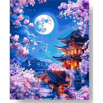 GATYZTORY Pittura con i numeri, paesaggio di cortile, disegno su tela, arte dipinta a mano, regalo artistico, kit fai da te, immagini con i numeri, decorazioni per la casa