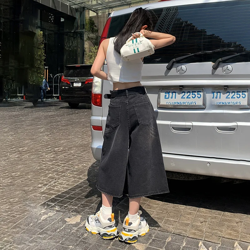 Denim Planet Loose Wide Leg Jeans For Women's Summer New 2024 High Waisted Slimming Versatile Fashion Cropped Pants