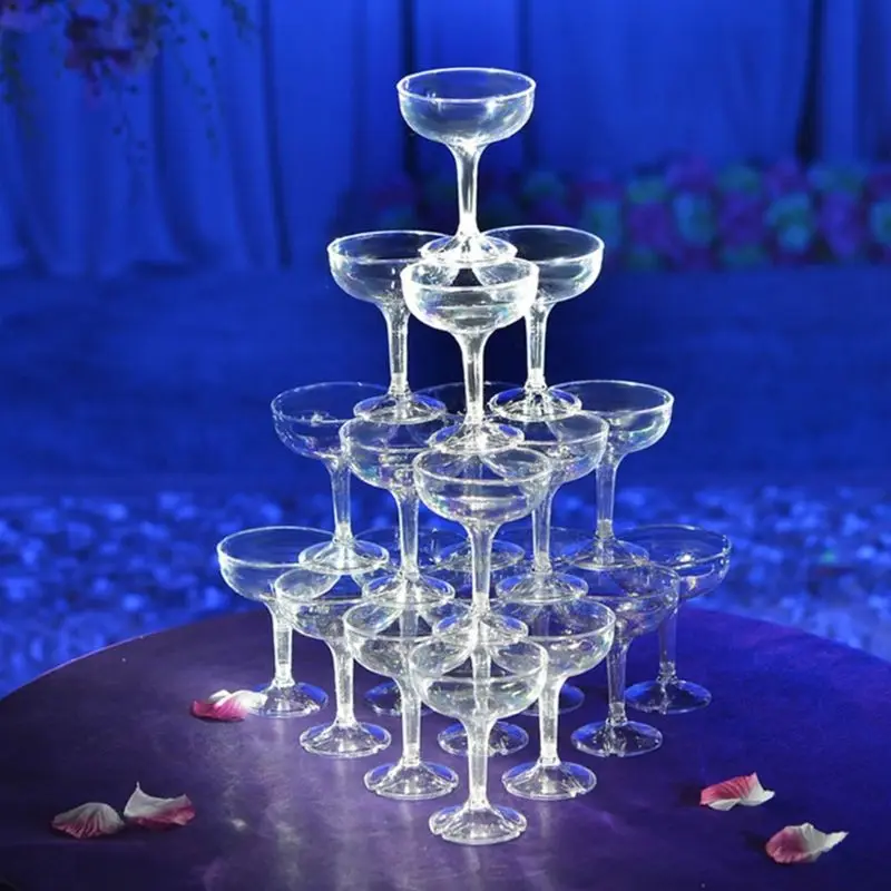 Plastic Stem Champagne Glass Reusable Goblet Rounded Edge for Wedding Dinner Party Drinkware Shatter Proof Durable 6 Pcs