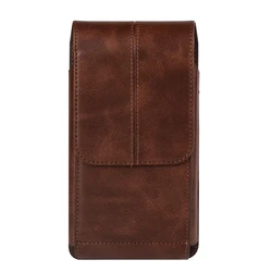 Luxury Leather Belt Clip Case Men Mobile Phone Waist Bag - iPhone 14 Plus (Coffee)