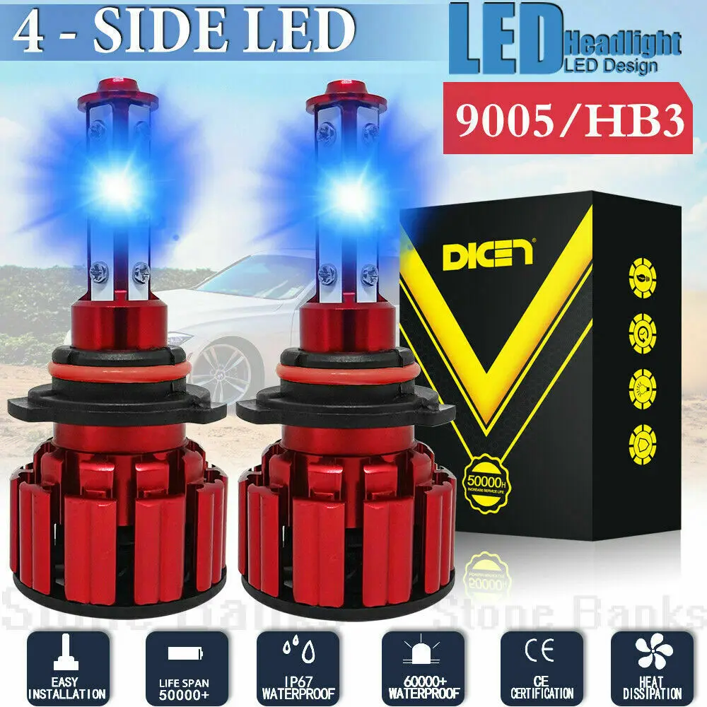 

4-сторонняя противотуманная фара 9005 HB3 9140 9145 светодиодный, комплект для преобразования фар дальнего света, 120 Вт, 8000K, светло-голубой, 2x