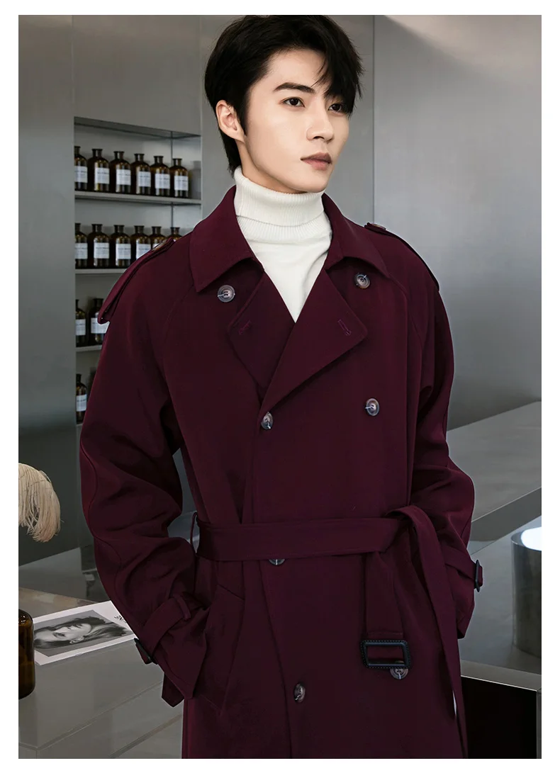 Botao Duplo Sobretudo Masculino Vinho Outono Inverno Masculino