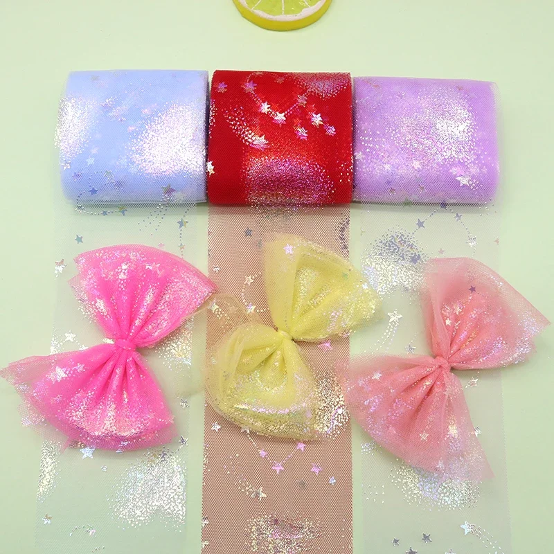 60mm Tulle 리본 반짝이 스타 러브 타입 메쉬 패브릭 롤 플로트 필름 테이프 여름 소녀의 활 만들기 Hairclip Bowknot 5 야드