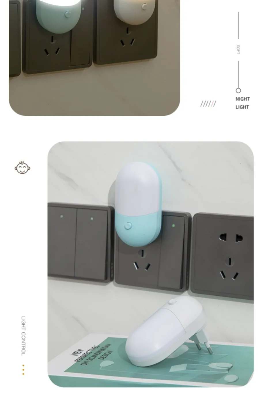 UooKzz Bedside Lamp Night light EU US Plug LED Night Light AC220V Bedroom Lamp Gift for Children Cute Night Lamp For Corridor WC