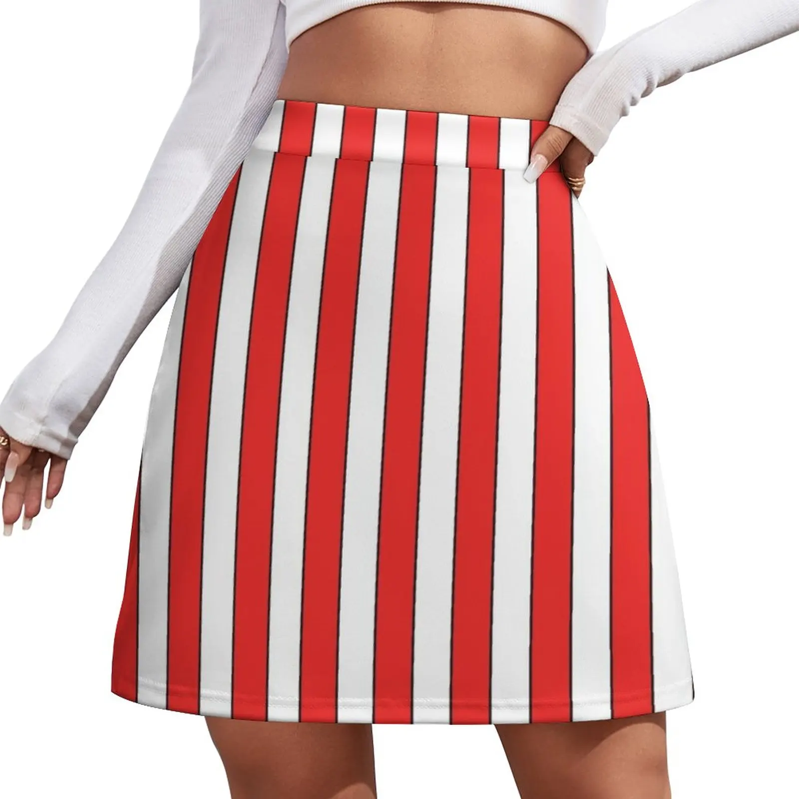 RED BLACK WHITE VERTICAL STRIPE Mini Skirt Women's skirt Clothing